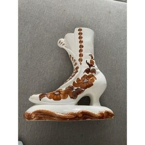 Vintage Clinchfield Artware Hand Painted Pottery Boot Vase‎  10"  Brown Floral